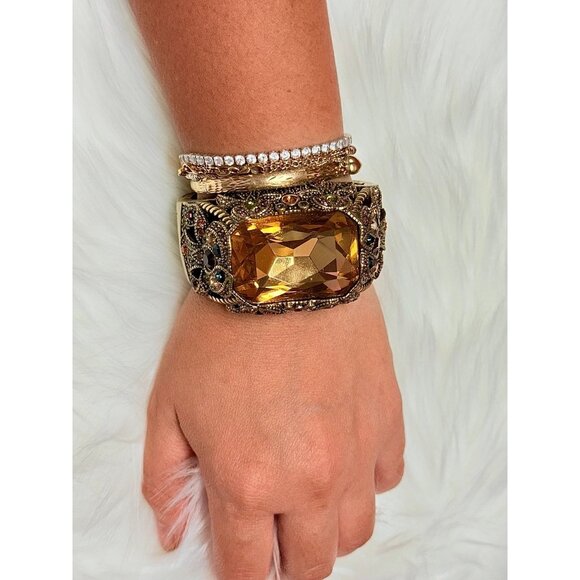 Stunning Heidi Daus Citrine Colored Statement Cuff - Picture 8 of 9